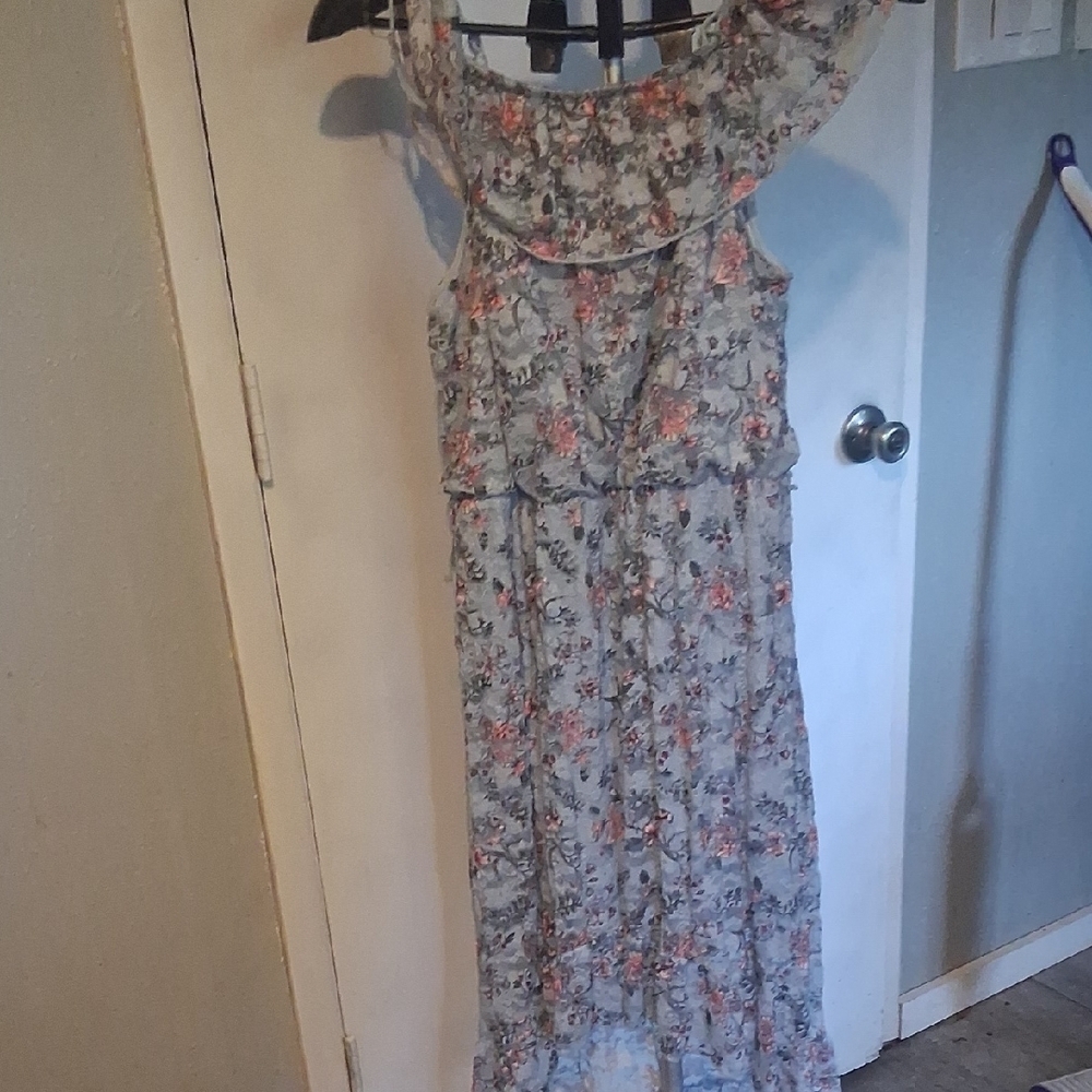 No Boundaries Blooming Ruffle Maxi Dress – Blue & Pink Floral Fantasy (Size XL) - Picture 5 of 6